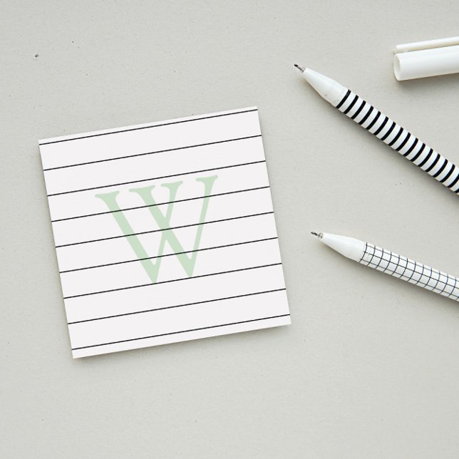 Pale Green Monogram Lined Post-it Notes (Creator Uploaded)