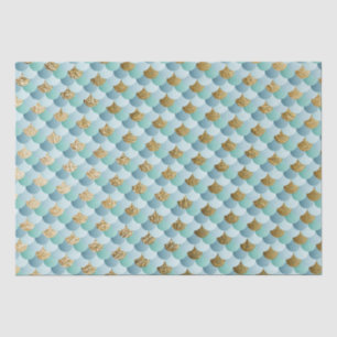 Pale Green Ombre and Gold Foil Mermaid Scales Tissue Paper