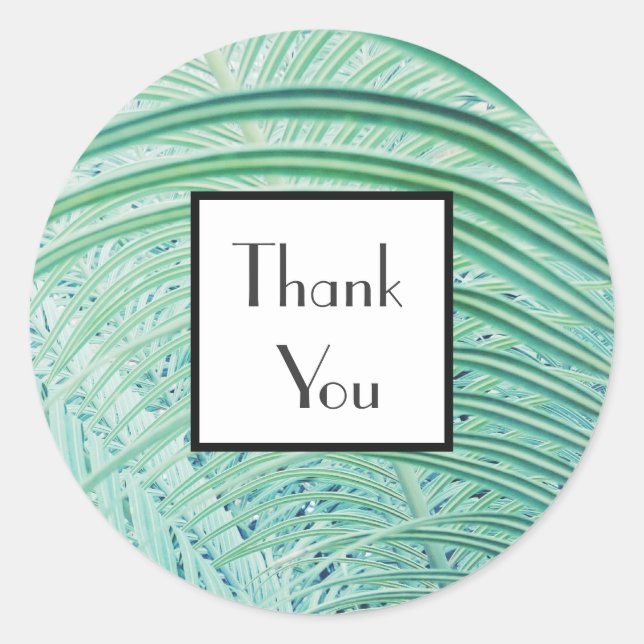 Pale Green Palm Thank You Wedding Gift Sticker (Front)