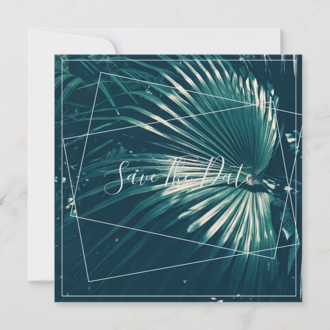 Pale Green Palm Tree Leaf Save The Date Flat Card (Front)