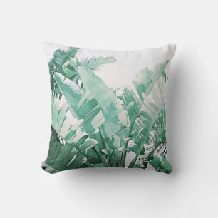 Pale Green Palm Tree Wild Banana Leaves Cushion