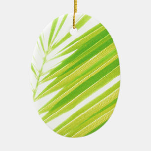 Pale Green Pastel Palm Leaves Ceramic Tree Decoration
