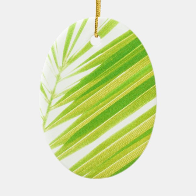 Pale Green Pastel Palm Leaves Ceramic Tree Decoration (Front)