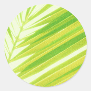 Pale Green Pastel Palm Leaves Classic Round Sticker