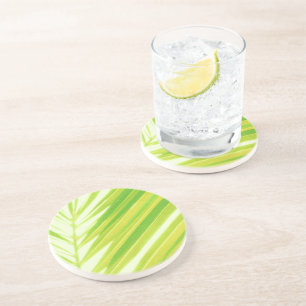 Pale Green Pastel Palm Leaves Coaster
