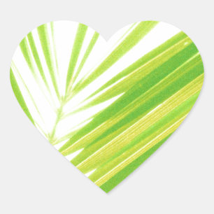 Pale Green Pastel Palm Leaves Heart Sticker