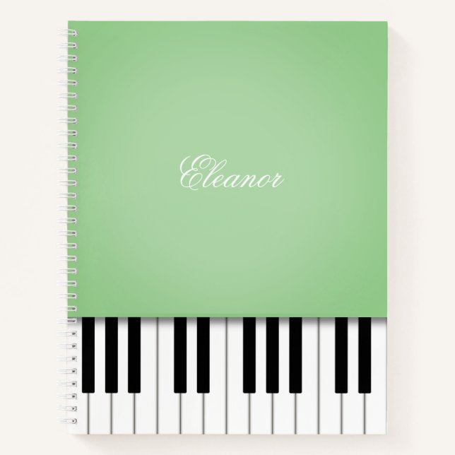 Pale Green Piano Music Keyboard Custom Notebook (Front)