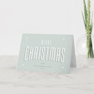 Pale Green Retro Stars Merry Christmas Photo Holiday Card