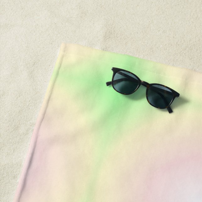 Pale Green Rose White 3D Optical Gradient Pattern Beach Towel (In Situ)