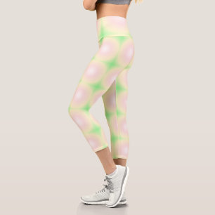 Pale Green Rose White 3D Optical Gradient Pattern Capri Leggings