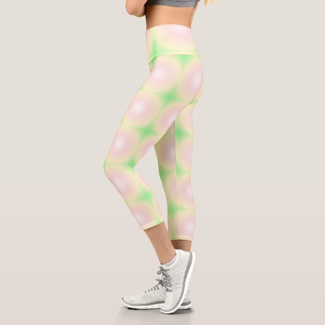 Pale Green Rose White 3D Optical Gradient Pattern Capri Leggings (Left)