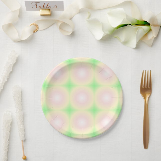 Pale Green Rose White 3D Optical Gradient Pattern Paper Plate (Wedding)