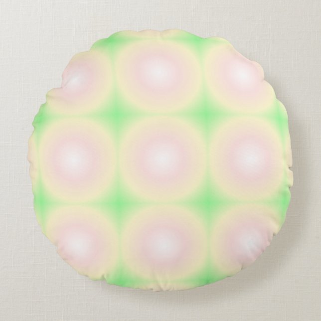 Pale Green Rose White 3D Optical Gradient Pattern Round Cushion (Front)