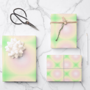 Pale Green Rose White 3D Optical Gradient Pattern Wrapping Paper Sheet