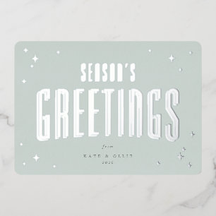 Pale Green Season's Greerings Retro Stars Flat Foil Holiday Card
