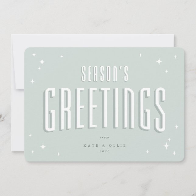 Pale Green Season's Greetings Retro Stars Flat Holiday Card (Front)
