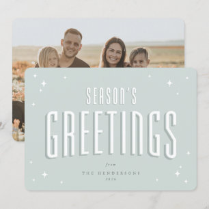 Pale Green Season's Greetings Retro Stars Photo Holiday Card