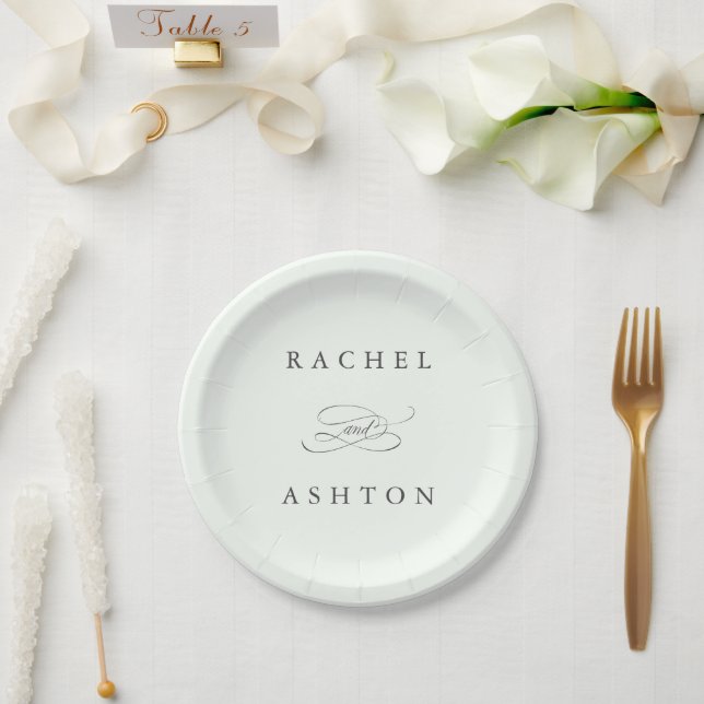 Pale Green Simple Elegant Wedding Paper Plate (Wedding)