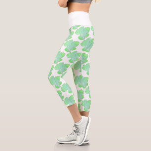 Pale Green Squash Leaf Texture Print Leggings