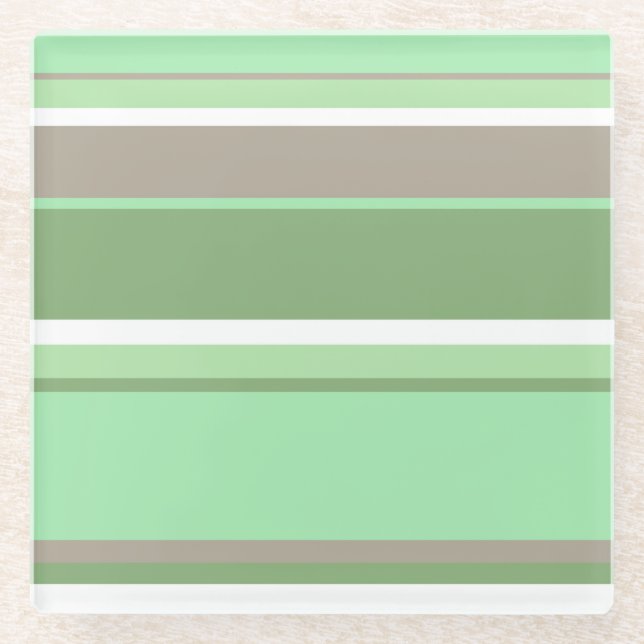 Pale green stripes glass coaster (Front)