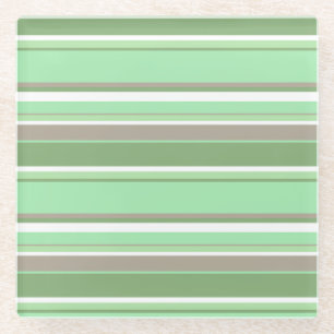 Pale green stripes glass coaster