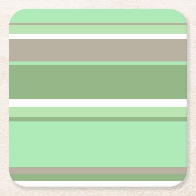 Pale green stripes square paper coaster (Front)