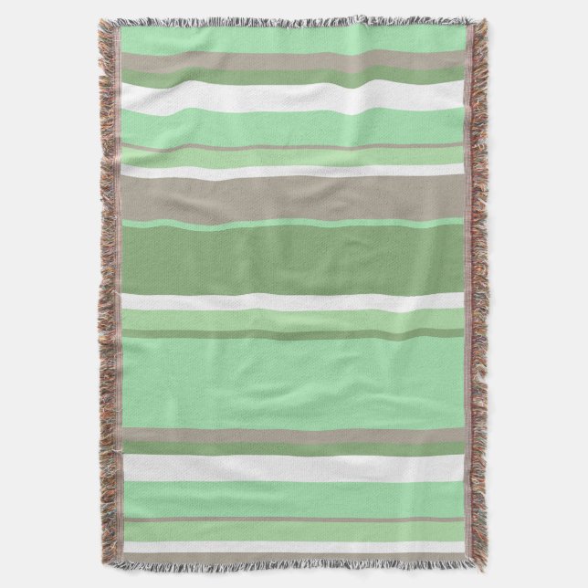 Pale green stripes throw blanket (Front Vertical)