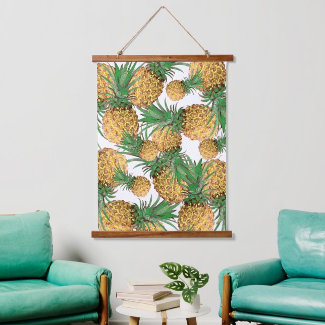 Pale Green Stylised Pineapples Pattern Hanging Tapestry (Living Room)