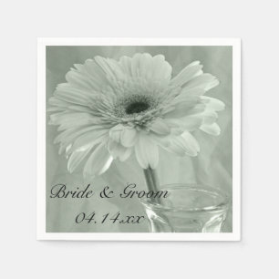 Pale Green Tinted Daisy Wedding Napkin