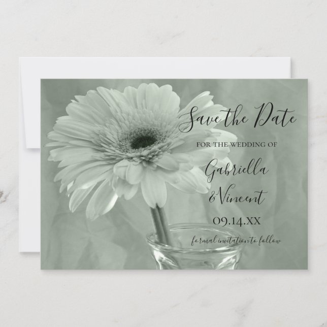 Pale Green Tinted Daisy Wedding Save the Date (Front)