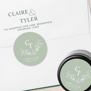 Pale Green Wedding Monogram Envelope Seal / Favour