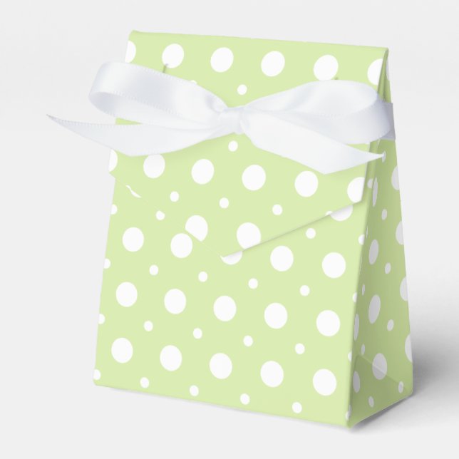Pale green, white polka dot pattern wedding favour box (Front Side)