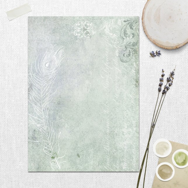 Pale Green & White Vintage Feather Journal Paper (Creator Uploaded)