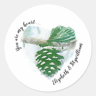 Pale Green Winter Pine Cone Watercolor Classic Round Sticker