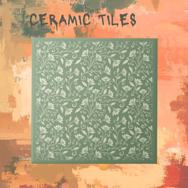 Pale Green with White Florals  Tile (Creator Uploaded)