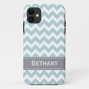 Pale Greenish Blue Chevron iPhone 11 Case