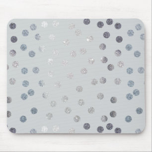 Pale Grey and Faux Silver Glitter Dots Mouse Mat