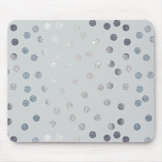Pale Grey and Faux Silver Glitter Dots Mouse Mat (Front)