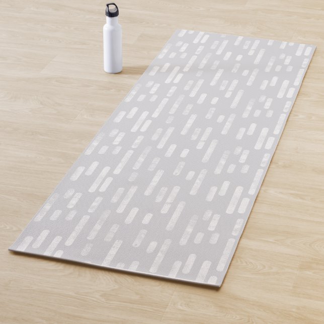 Pale Grey and White Inky Rounded Lines Pattern Yoga Mat (In Situ)