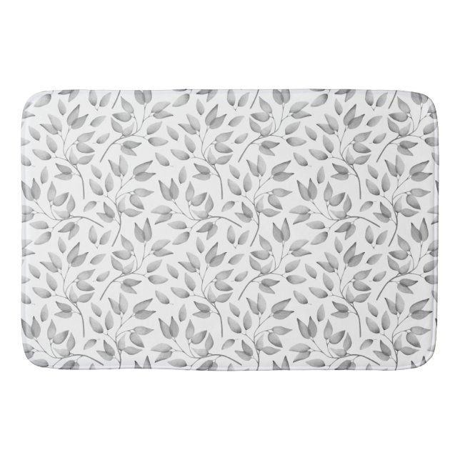 Pale Grey and White Leaves / Botanicals | Bath Mat (Front)