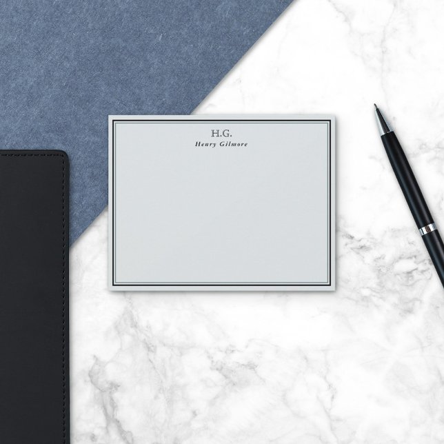 Pale Grey Black Monogrammed Card (Creator Uploaded)