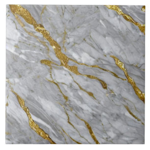 Pale Grey Marble Effect with Golden Bands Tile