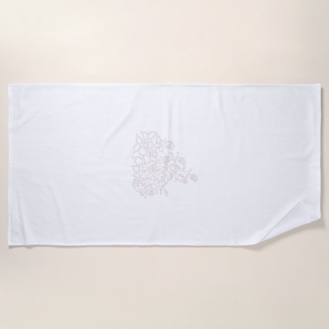Pale Grey, Milk White, floral design Beach Towel (Front)