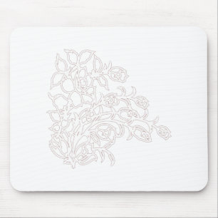 Pale Grey, Milk White, floral design Mouse Mat
