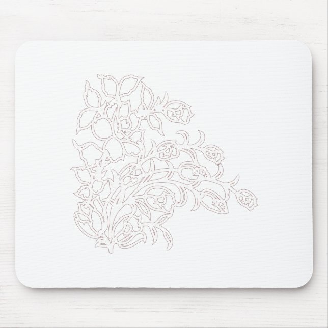Pale Grey, Milk White, floral design Mouse Mat (Front)