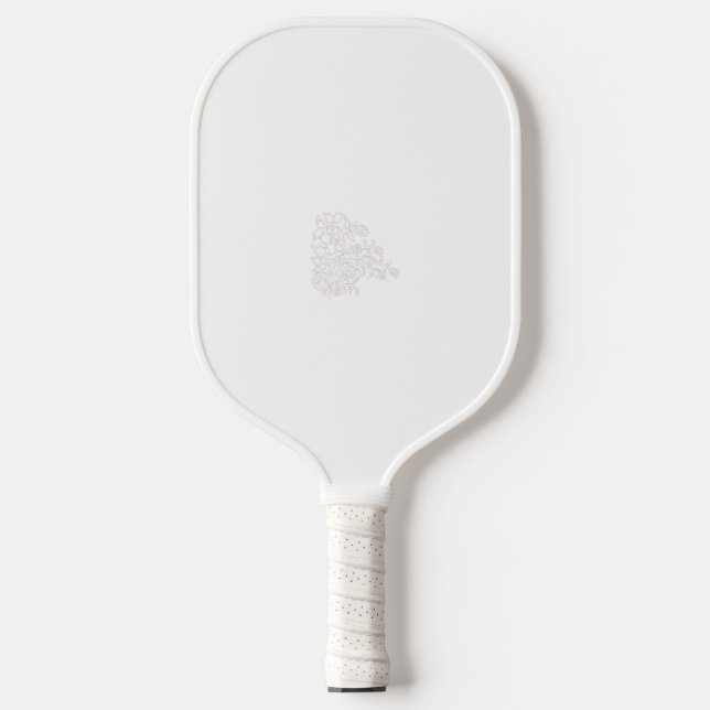Pale Grey, Milk White, floral design Pickleball Paddle (Front)