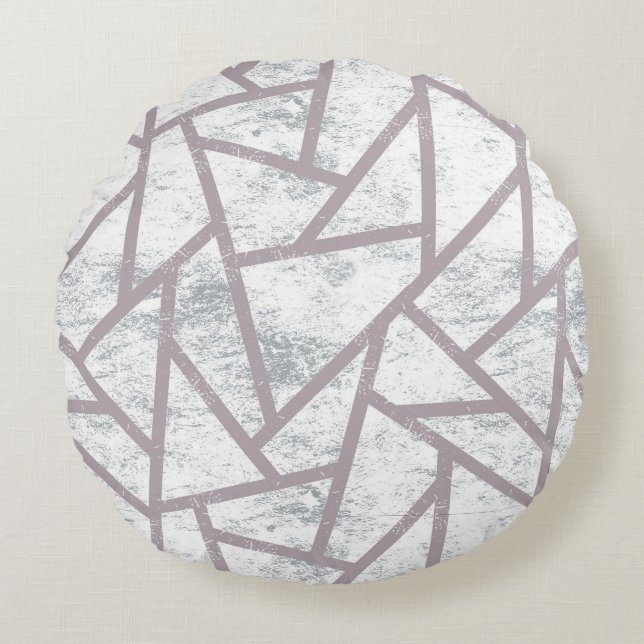 Pale grey mosaic pattern round cushion (Front)
