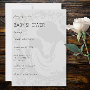 Pale Grey Mother & Child Silhouette Baby Shower Invitation