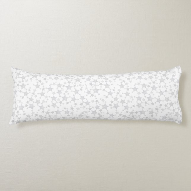Pale Grey on White | Lino Print Stars Pattern Body Cushion (Front)