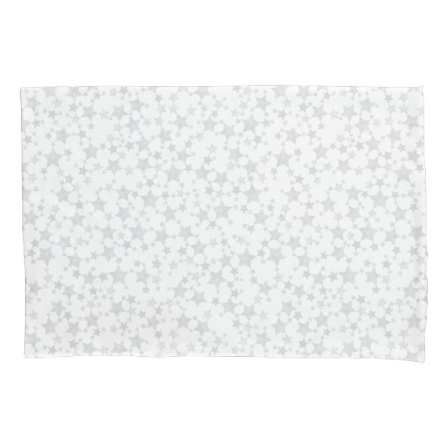 Pale Grey on White | Lino Print Stars Pattern Pillowcase (Front-Left)